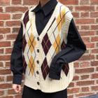 Plain Shirt / Argyle Knit Vest