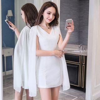 Cape-sleeve Sheath Party Dress