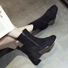 Square Toe Buckled Chunky Heel Short Boots