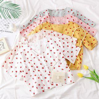 Strawberry-print V-neck Shirt