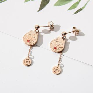Pig Drop Earring Rose Gold - One Size