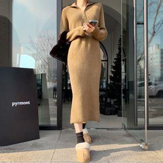 Raglan Rib-knit Long Anorak Dress