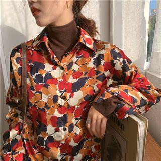 Flower Printed Long-sleeve Loose-fit Shirt