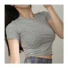 Short-sleeve Cropped T-shirt / Plaid A-line Mini Pleated Skirt