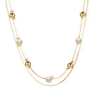 Faux Pearl Layered Alloy Choker 01-s486 - Gold - One Size
