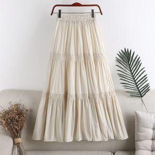 Band-waist Tiered Midi A-line Skirt