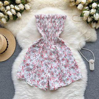 Sleeveless Off-shoulder Floral Jumper Shorts