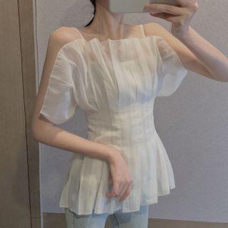 Strappy Pleated Chiffon Top White - One Size