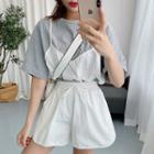 Set: Short-sleeve Mock Two-piece T-shirt + Drawstring Waist Shorts