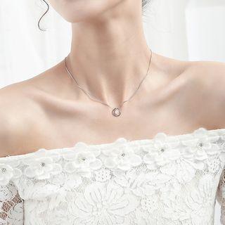 925 Sterling Silver Faux Pearl Pendant Necklace B21 - Silver - One Size