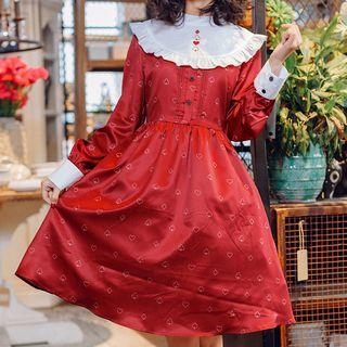 Ruffle-trim Printed Long-sleeve Dress