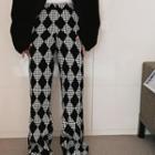 Argyle High Waist Loose Fit Pants White & Black - One Size