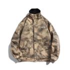 Lettering Camo Snap-buttoned Jacket