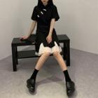 Mesh Panel Frog-button Short-sleeve Cheongsam