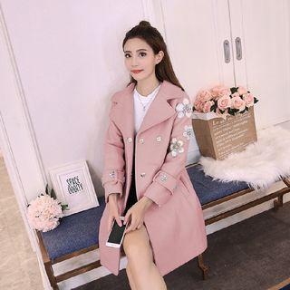 Flower Applique Double-breasted Coat