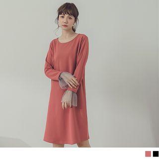 Mesh Cuff Panel Long Sleeve Dress