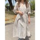 Wrap-front Checked Linen Blend Dress One Size