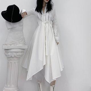Asymmetric Long Shirt / Sheer Midi Skirt