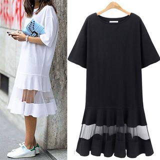 Mesh Panel Elbow-sleeve T-shirt Dress