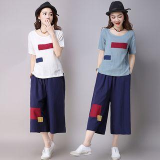 Set: Printed Short Sleeve T-shirt + Culottes