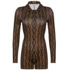 Long-sleeve V-neck Patterned Romper