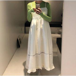 Long-sleeve T-shirt / Spaghetti Strap Lace Panel Midi Dress