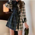 Plaid Panel Double-breasted Trench Coat As Shown In Figure - One Size