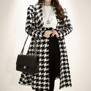 Houndstooth A-line Coat With Belt