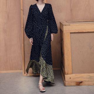 V-neck Chiffon Panel Midi Dress