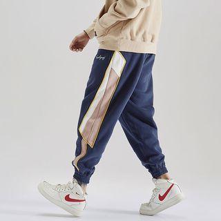 Drawstring Color Block Letter Embroidered Harem Pants