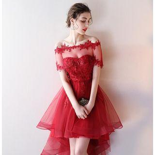Short-sleeve Lace A-line Cocktail Dress