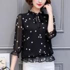 Dotted 3/4-sleeve Chiffon Top