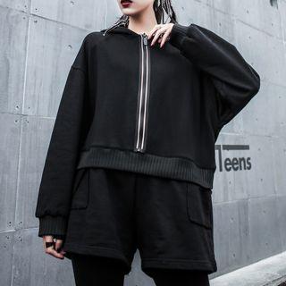 Long-sleeve Lettering Hooded Playsuit Black - One Size