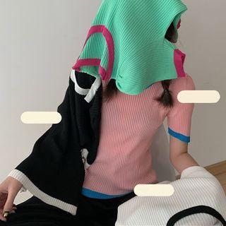 Color-block Trim Crewneck Short-sleeve Knit Top
