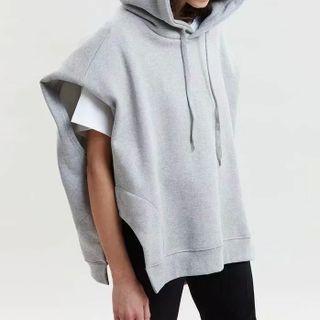 Side-split Plain Sleeveless Hoodie