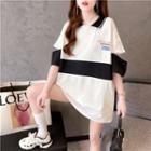Elbow-sleeve Cut-out Two-tone T-shirt