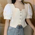 Puff-sleeve Square-neck Cropped Top White - One Size