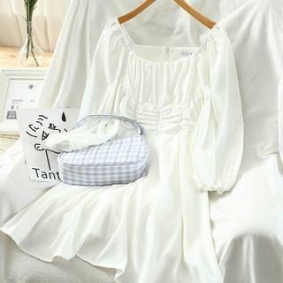 Long-sleeve Ruched A-line Chiffon Dress