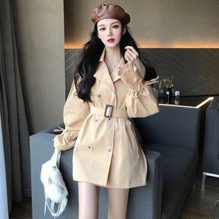 Long-sleeve Double-breasted Jacket With Belt