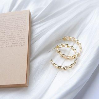 Link Hoop Earring 1 Pair - Silver Needle Earrings - One Size