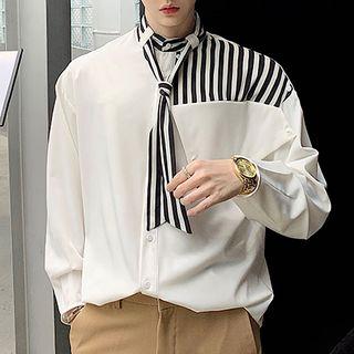 Tie-neck Striped Panel Shirt