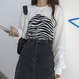 Long-sleeve Cropped T-shirt / Lettering Tank Top / Spaghetti Strap Top