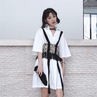 Set: Elbow-sleeve Shirt Dress + Waist Belt