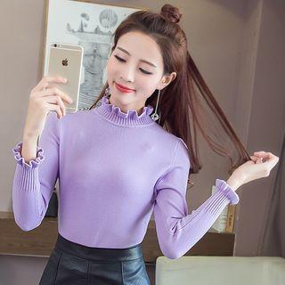 Frill Trim Mock Neck Knit Top