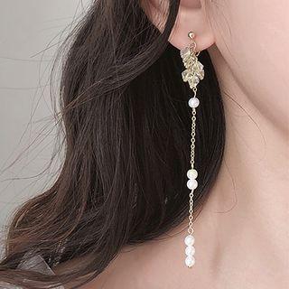 925 Sterling Silver Faux Pearl Leaf Dangle Earring