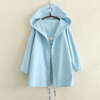 Hooded Embroidered Open-front Coat