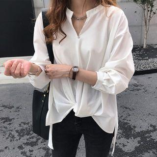 Long-sleeve Open Placket Chiffon Blouse