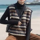 V-neck Patterned Sweater Vest Brown - One Size