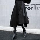 Asymmetrical Midi A-line Skirt Black - One Size