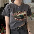 Short-sleeve Printed Vintage T-shirt Gray - One Size